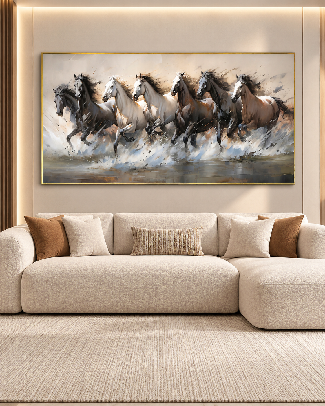 7 Running Horses Wild Canvas Print For Wall Decoration at Home (Medium)
