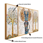 The Udaipur Elephant Framed Crystal Glass Wall Paintings For Home - Set of 3 (Pearl Work)