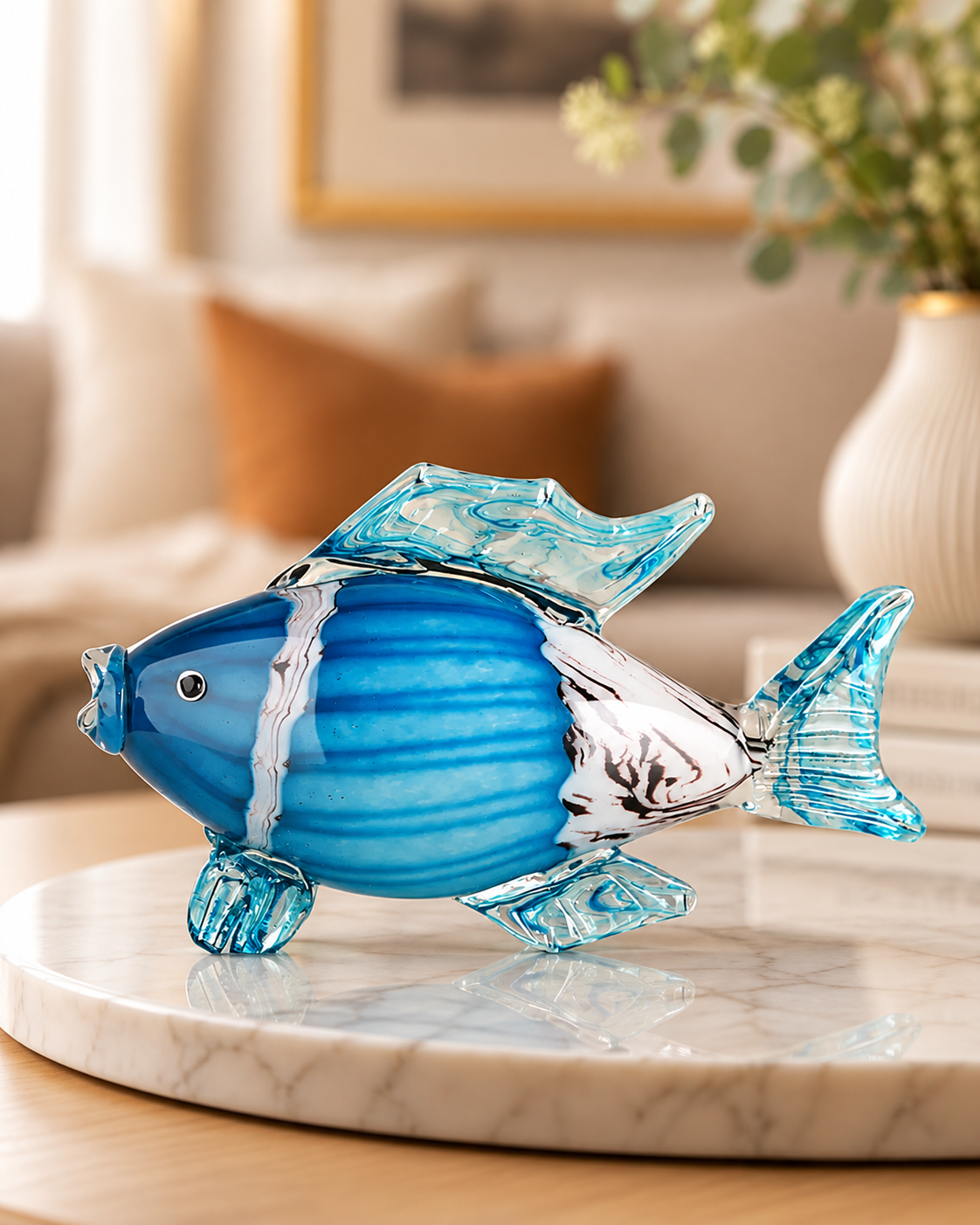 Aquatic Fish Harmony Handblown Glass Showpiece & Items for Room Decoration