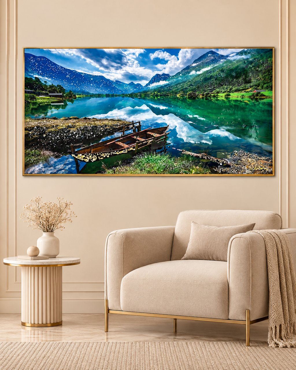 Lakeside Horizon Crystal Glass Nature Painting & Wall Decoration Items