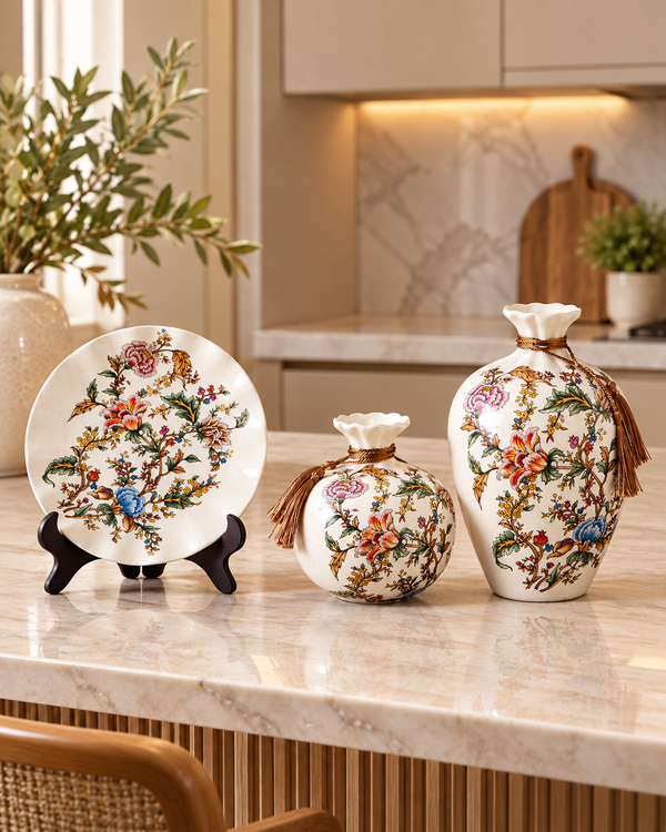 Florentine Harmony Ceramic Vase & Showpiece - Set of Three