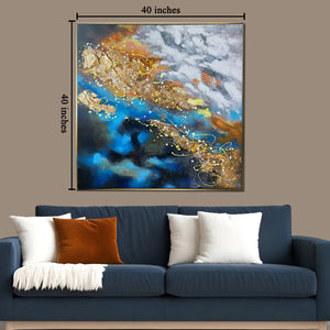 Whispers of the Nebulous Sky Handpainted Wall Painting (With outer Floater Frame)