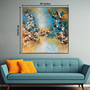 Surreal Symphony Handpainted Wall Painting (With outer Floater Frame)