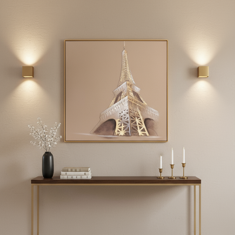 Eiffel Heights Harmony Hand painting painting for Home Wall (With Outer Floater Frame) (39x39 Inches)
