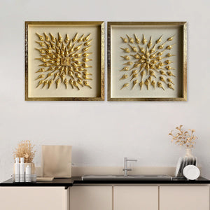 Golden Flourish Elegance Shadow Box & Golden Radiance Sunburst Shadow Box - Pair