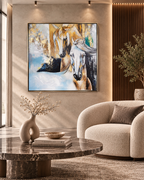 Horse Zenith 100% Hand Painted Wall Art Painting  & Wall Decor Item (With outer Floater Frame) (40 x 40 Inches)