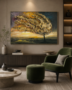 Golden Petals 100% Hand Wall Painting For Home (With Outer Floater Frame) (48 x 36 Inches)