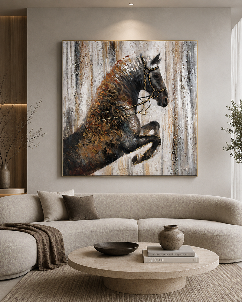 The Jumping Stallion 100% Hand Painted Oil Paintings For Home & Wall Decoration Items (48 x 48 Inches)