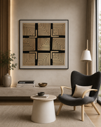 Golden Maze Wall Hand Paintings for Home (Comes With an Outer Floater Frame) (40x40 Inches)