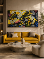 Cosmic Horses Hand Wall Painting For Home (Comes With an Outer Floater Frame) (55 x 32 Inches)
