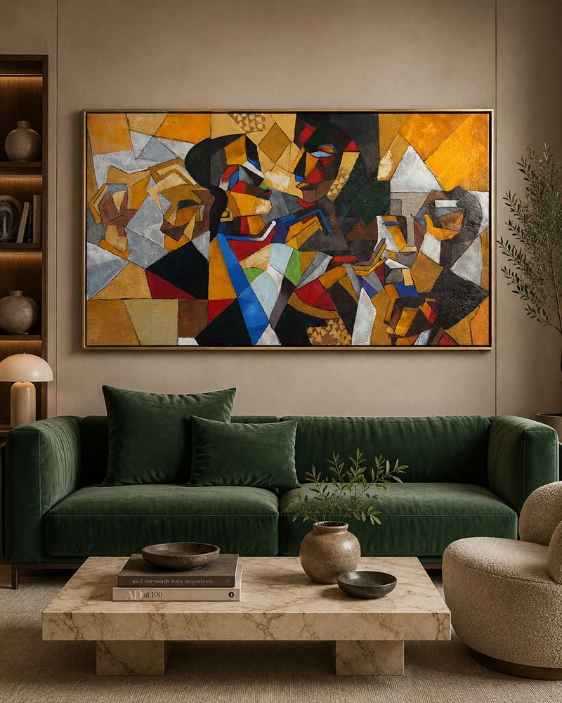 Fragments of Color 100% Hand Painted Wall Painting (With outer Floater Frame)  (55 x 32 Inches)