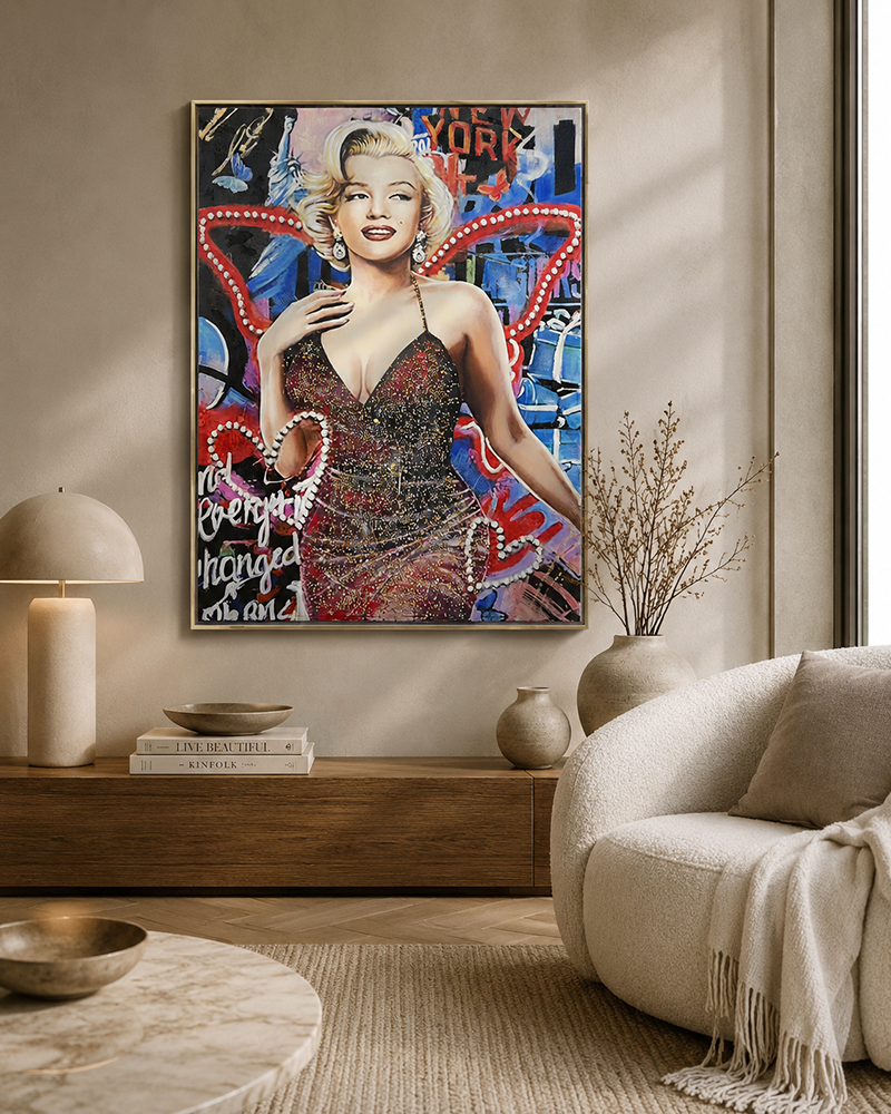 Marilyn's Glamorous Glow Hand painting painting for home Wall (With Outer Floater Frame) (47x35.5 Inches)