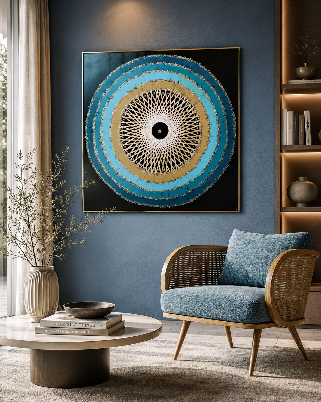 Oceanic Vortex Hand Wall Painting for Home (Comes With an Outer Floater Frame) (40x40 Inches)
