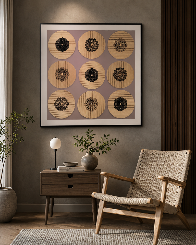 Radiant Circle Wall Hand Paintings for Home (Comes With an Outer Floater Frame) (40x40 Inches)