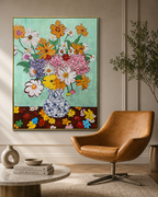 Charming Floral Haven 100% Hand Painted Wall Painting & Wall Decor Item (With outer Floater Frame)  (47x35.5 Inches)