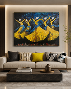 Golden Dance of Unity Hand painted Wall Art (With Outer Floater Frame)  (36 x 47 Inches)