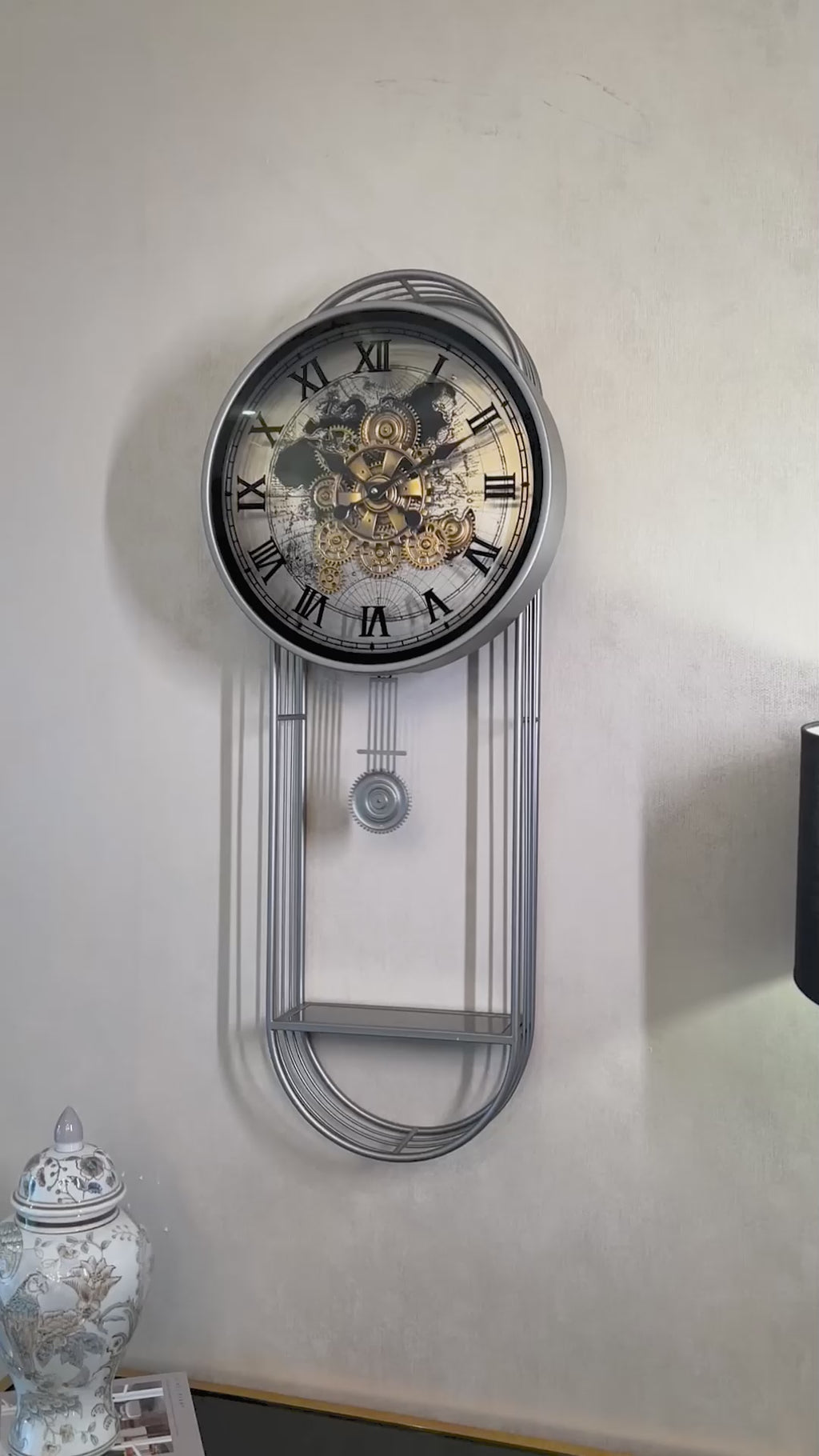 Phantom Dial Designer Silent Movement Pendulum Clock With Moving Gear Mechanism (Steel Body)