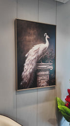 The Royal White Peacock Embossed Wall Painting for Home & Item for Wall Decoration ( 35.5 x 23.5 Inches )