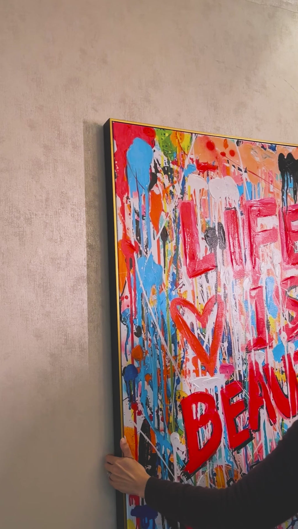 Life Is Beautiful 100% Hand Painted Wall Painting by MERCEDES LAGUNAS (With Outer Floater Frame frame) (35.5 x 47 Inches )