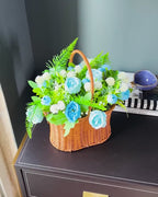 Blushing Artificial Blue Rose Flower Basket