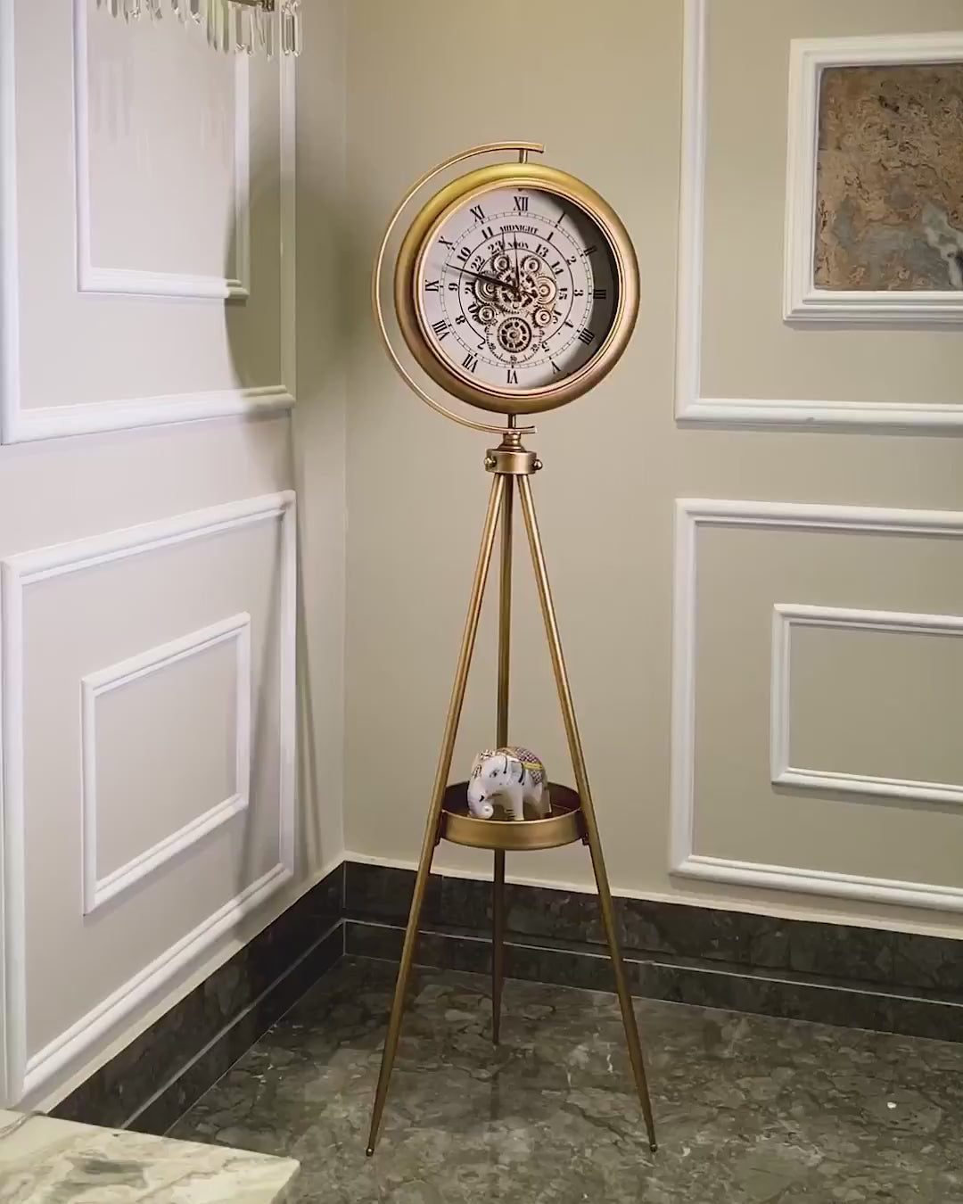 Mystic Motion Tripod Base Luxury Designer Floor Clock With Moving Gear Mechanism Buy Floor Clock Online (Steel Body) - White