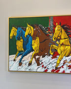 Seven Horses of Fiery Freedom Hand Painted Wall Paintings For Home (With Outer Floater Frame)  (55 x 28 Inches)