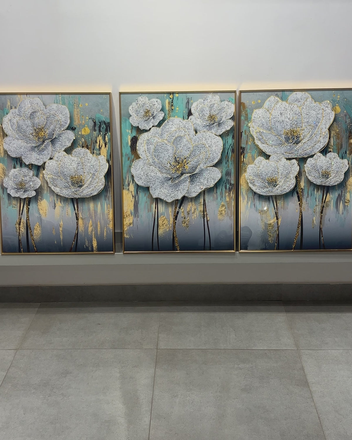 Rosy Reflections Crystal Glass Wall Decor Paintings for Wall Decoration at Home - Set of 3