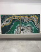 Verdant Sparkle Resin Art Wall Painting - Set of 2