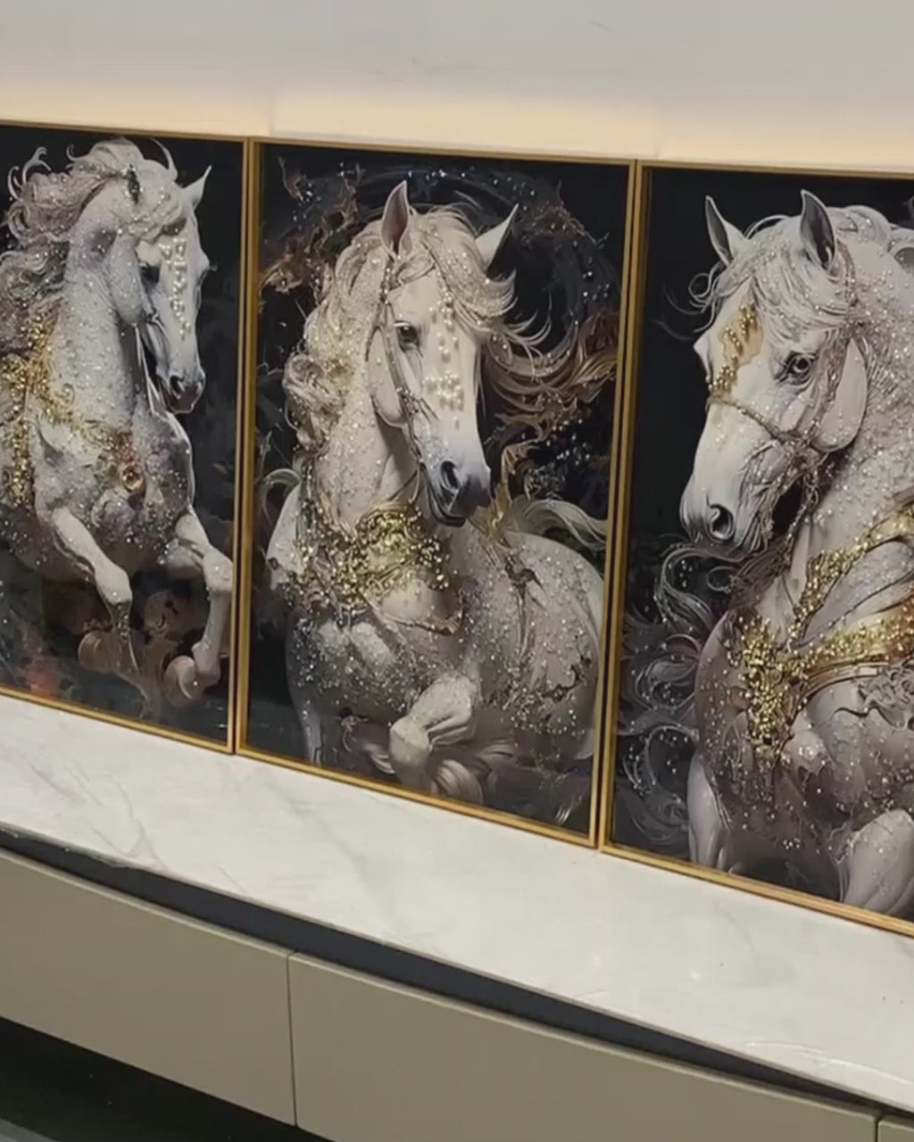 Majestic Equine Symphony Crystal Glass Wall Paintings For Living Room - Set Of 3 (Medium)