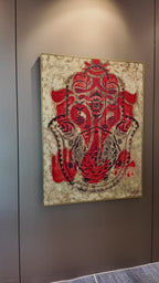 Blessings of Ganesha by PERRY MILOU 100% Hand Wall Painting For Home (With Outer Floater Frame frame) ( 35.5 x 47 Inches )