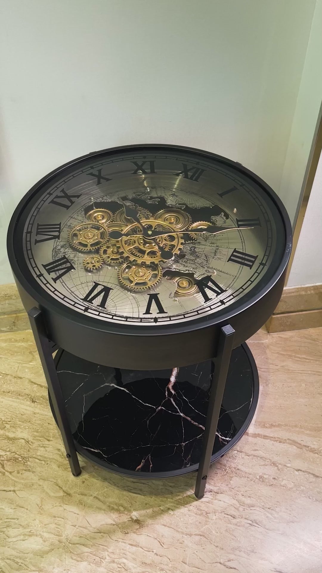 Phantom Dial Tea Table Clock With Moving Gear Mechanism (Steel Body)