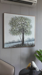 Beyond the Fence 100% Handmade Nature Painting For Home (With Golden Outer Floater Frame frame) (39.5x39.5 Inches)