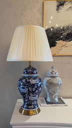 Velvet Indigo Designer Table Lamps for Living Room (Victorian Shade) (Blue Pottery)