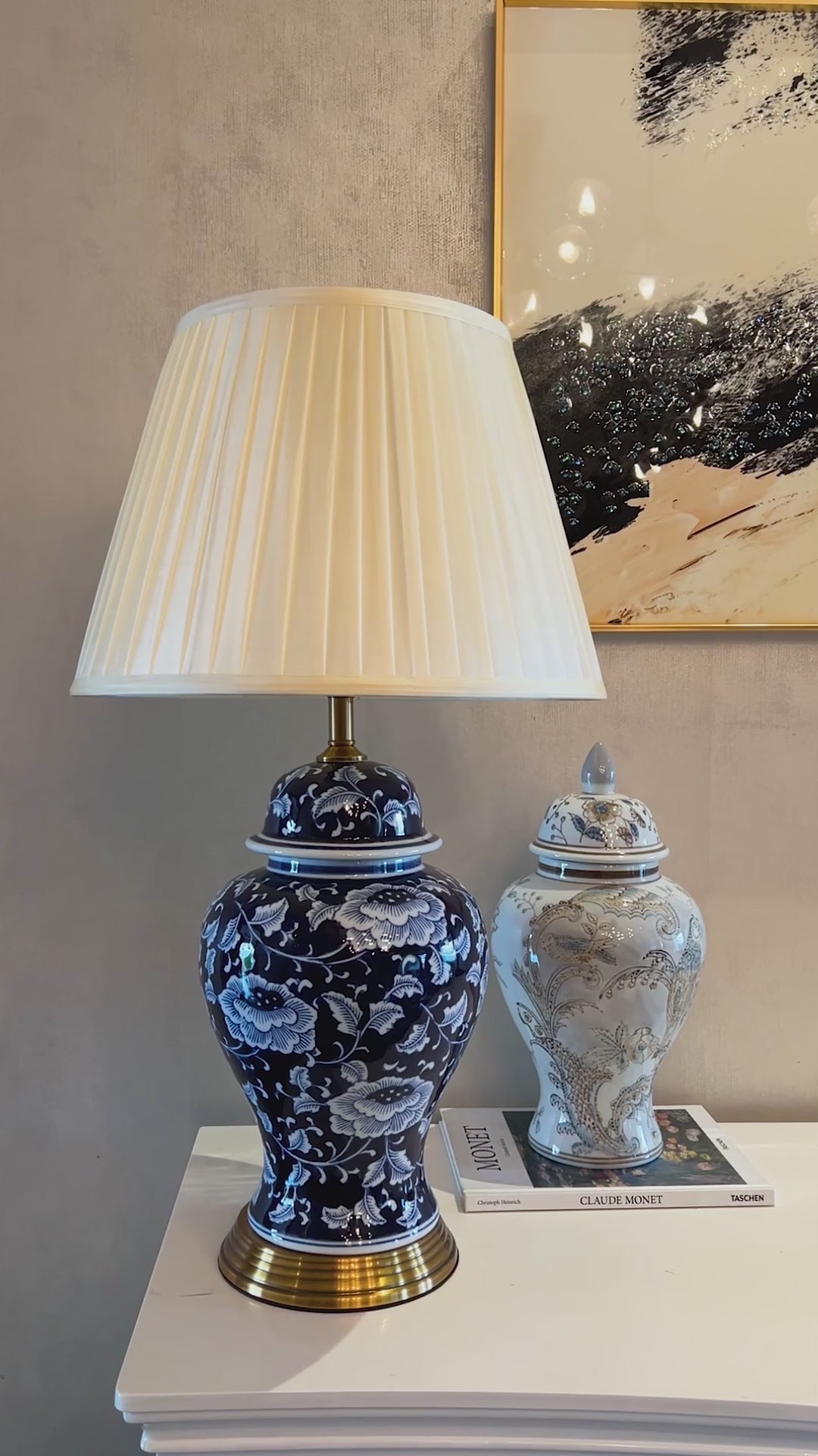 Velvet Indigo Designer Table Lamps for Living Room (Victorian Shade) (Blue Pottery)