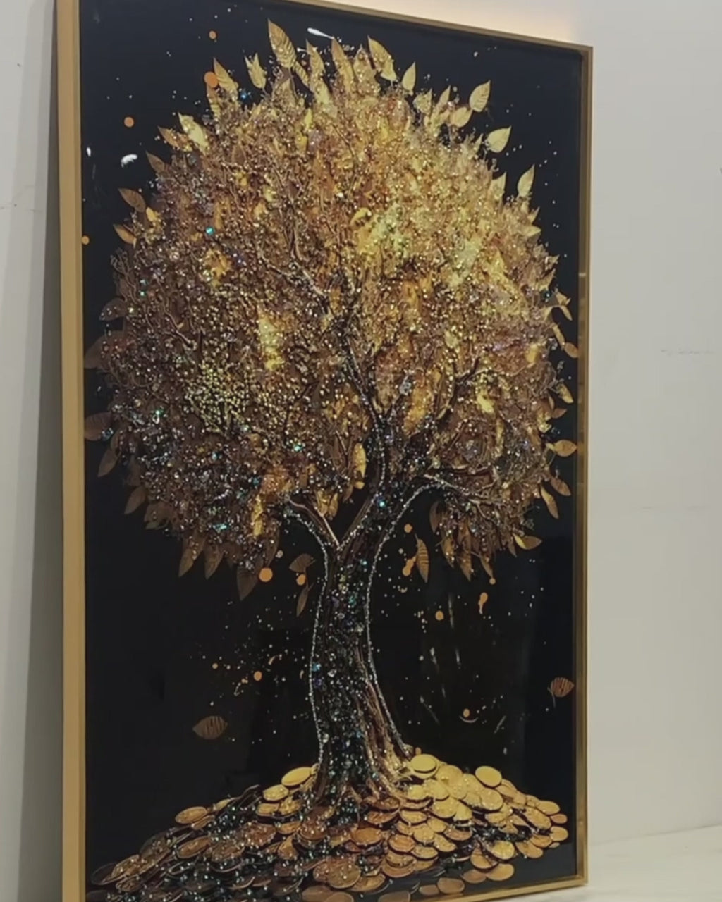 Glimmering Tree of Ethereal Beauty Crystal Glass Framed Wall Paintings