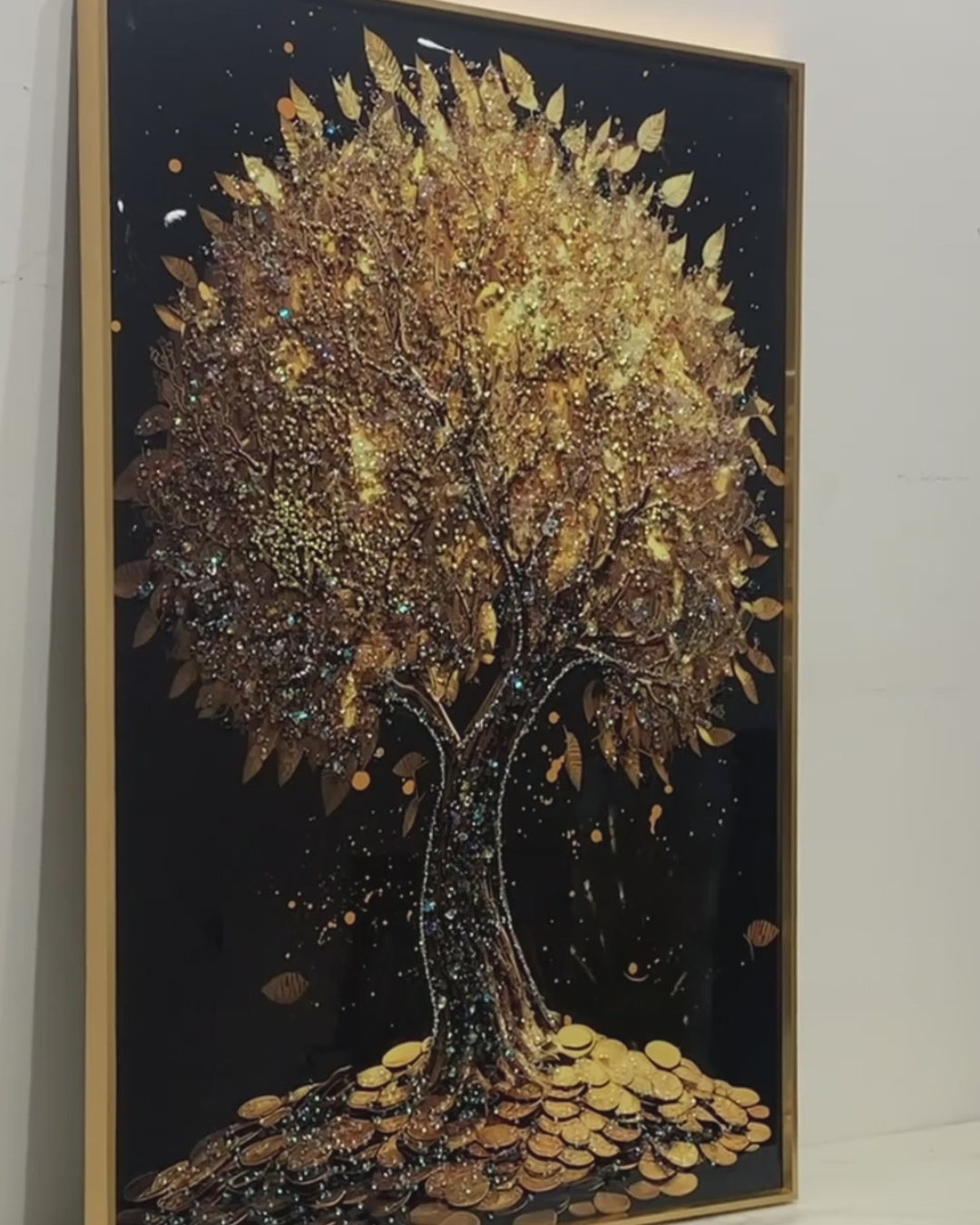 Glimmering Tree of Ethereal Beauty Crystal Glass Framed Wall Paintings