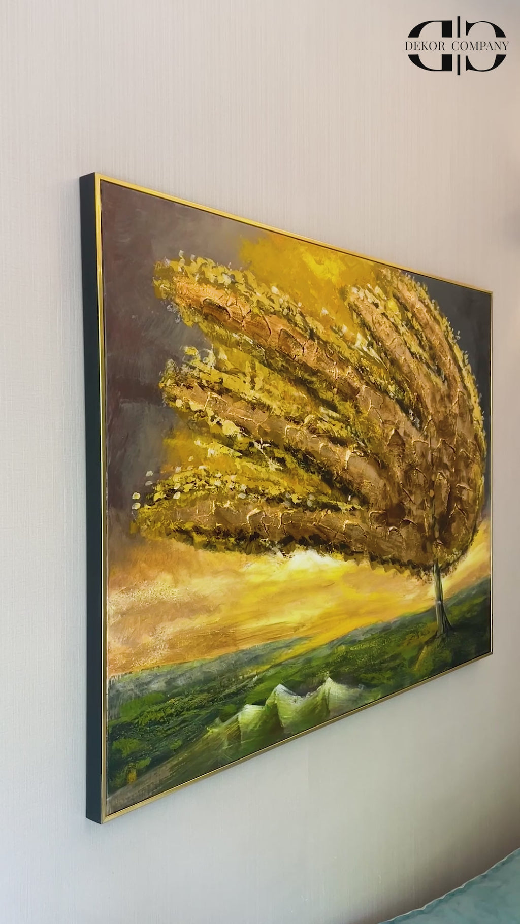 Golden Petals 100% Hand Wall Painting For Home (With Outer Floater Frame) (48 x 36 Inches)