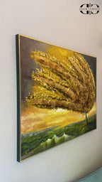 Golden Petals 100% Hand Wall Painting For Home (With Outer Floater Frame) (48 x 36 Inches)