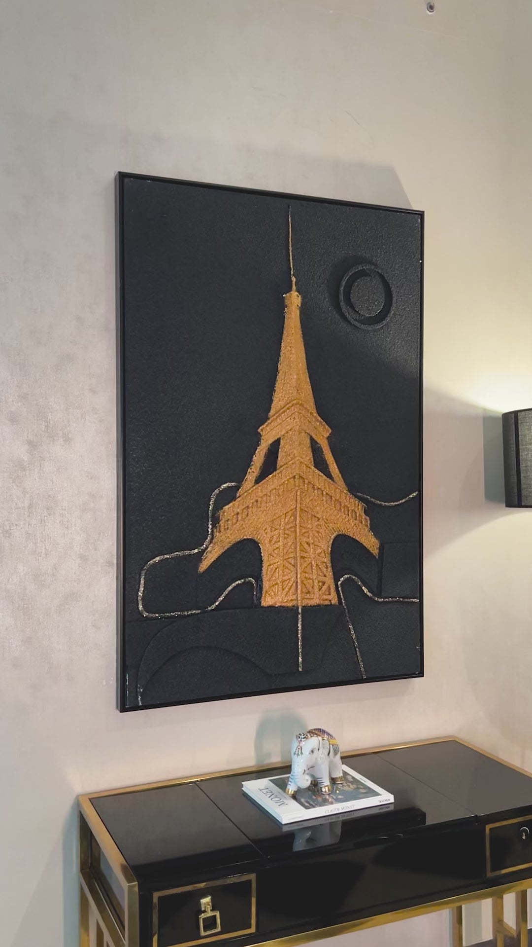 Golden Paris Nights Modern Wall Art ( 32 x 47 Inches )
