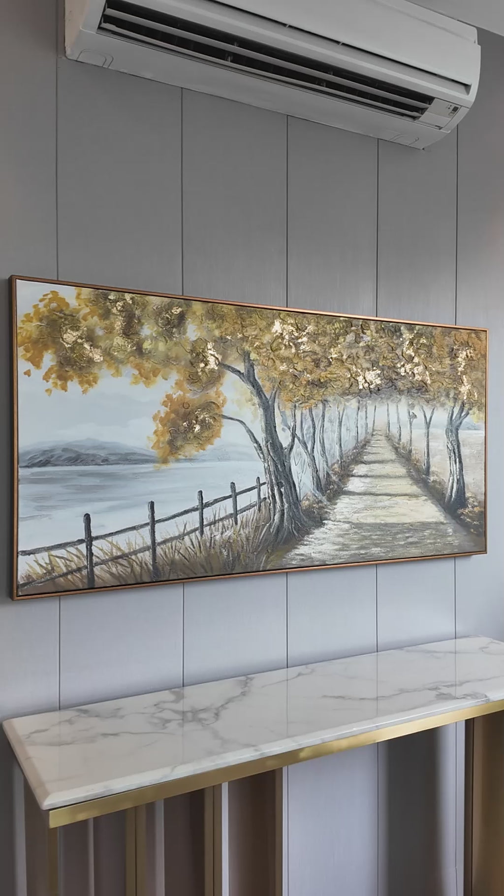 Endless Journey 100% Handmade Nature Painting For Home (With Golden Outer Floater Frame ) (27.5x55 Inches)