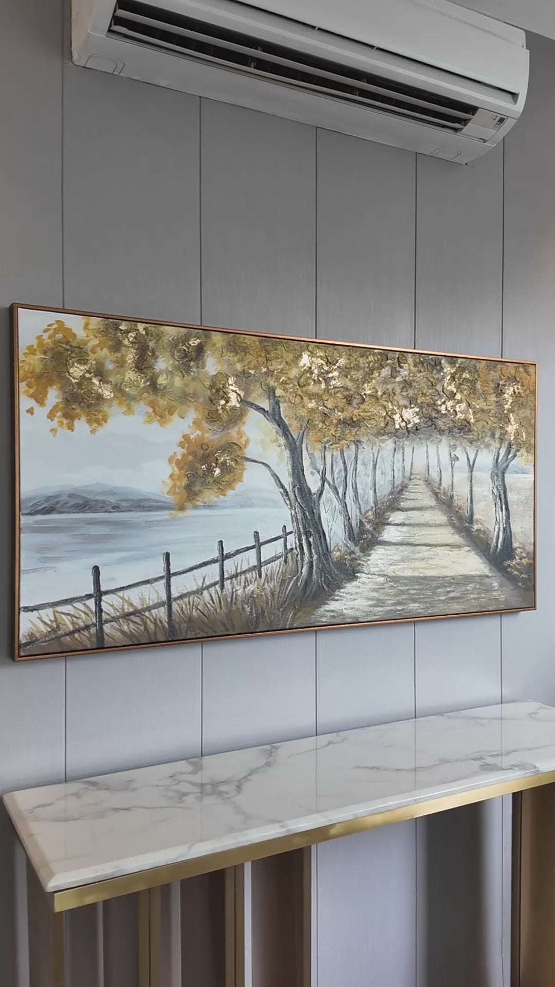 Endless Journey 100% Handmade Nature Painting For Home (With Golden Outer Floater Frame ) (27.5x55 Inches)