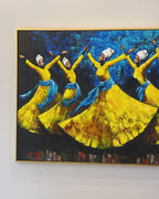 Golden Dance of Unity Hand painted Wall Art (With Outer Floater Frame)  (36 x 47 Inches)