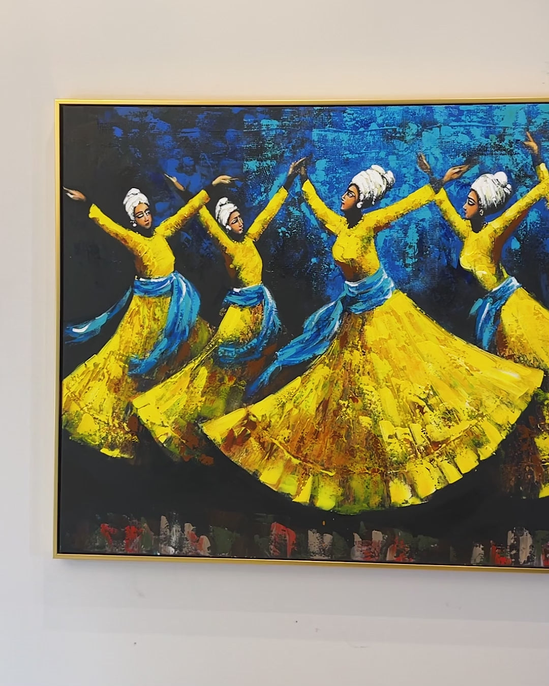 Golden Dance of Unity Hand painted Wall Art (With Outer Floater Frame)  (36 x 47 Inches)