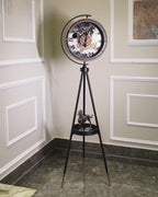 Moon Phase Tripod Base Luxury Designer Floor Clock With Moving Gear Mechanism (Black) (Steel Body)