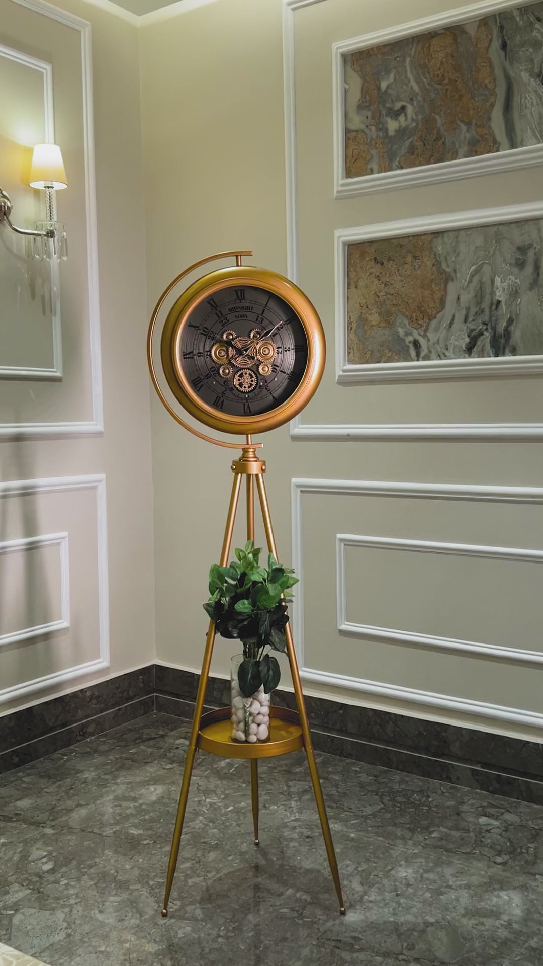 Milestone Marker Tripod Base Luxury Designer Silent Movement Floor Clock With Moving Gear Mechanism Buy Floor Clock Online (Steel Body)