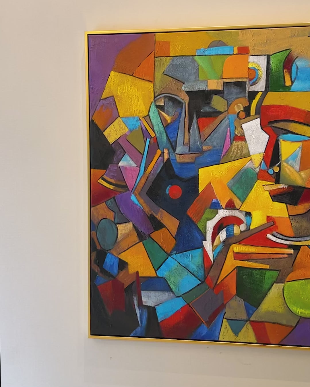Geometric Faces Unraveled Decorative Hand painting for Home Decor (With outer Floater Frame) (40 x 40 Inches)