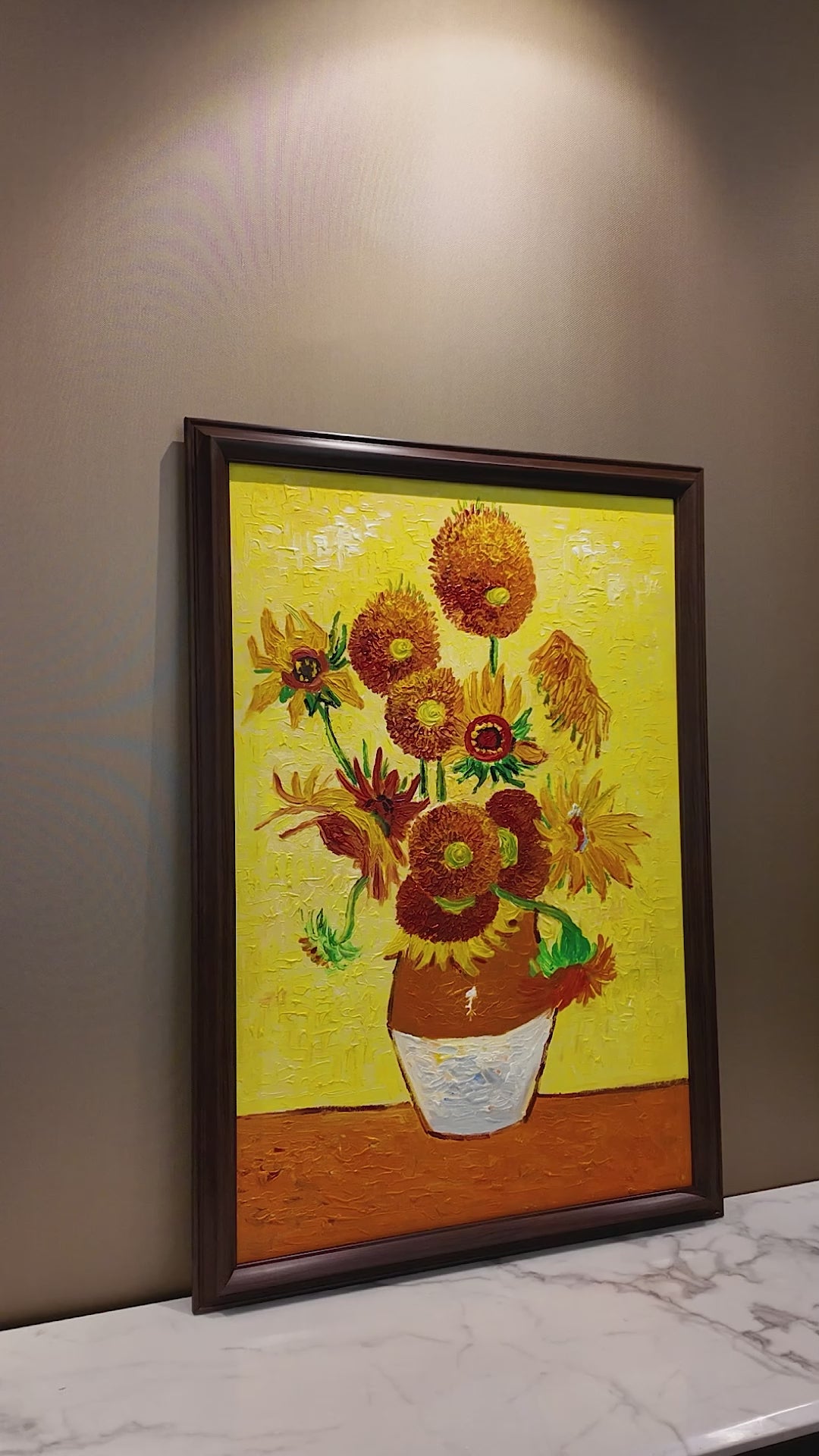 Golden Sunflowers 100% Hand Painted Wall Painting (With Outer Floater Frame frame) ( 35.5 x 23.5 Inches )
