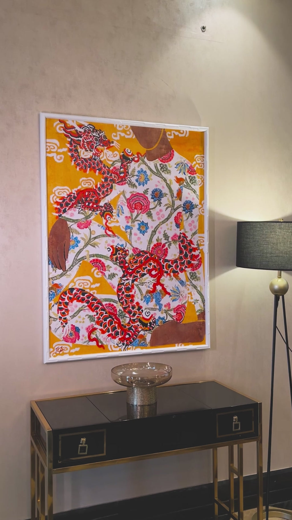 Dragon's Embrace by TITO 100% Hand Wall Painting For Home  (With Outer Floater Frame frame) (35.5 x 47 Inches )