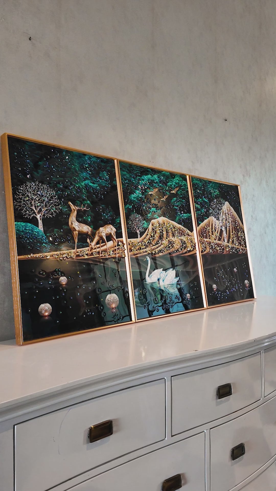 Rejoice with Nature Framed Crystal Glass Decorative Wall Painting Bedroom & Wall Decoration Items - Set of 3