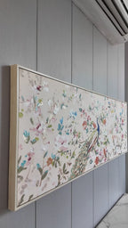 Peacock Meadow Hand painting for Home & Wall Decoration Item (With Outer Floater Frame) (59x19.5 Inches)